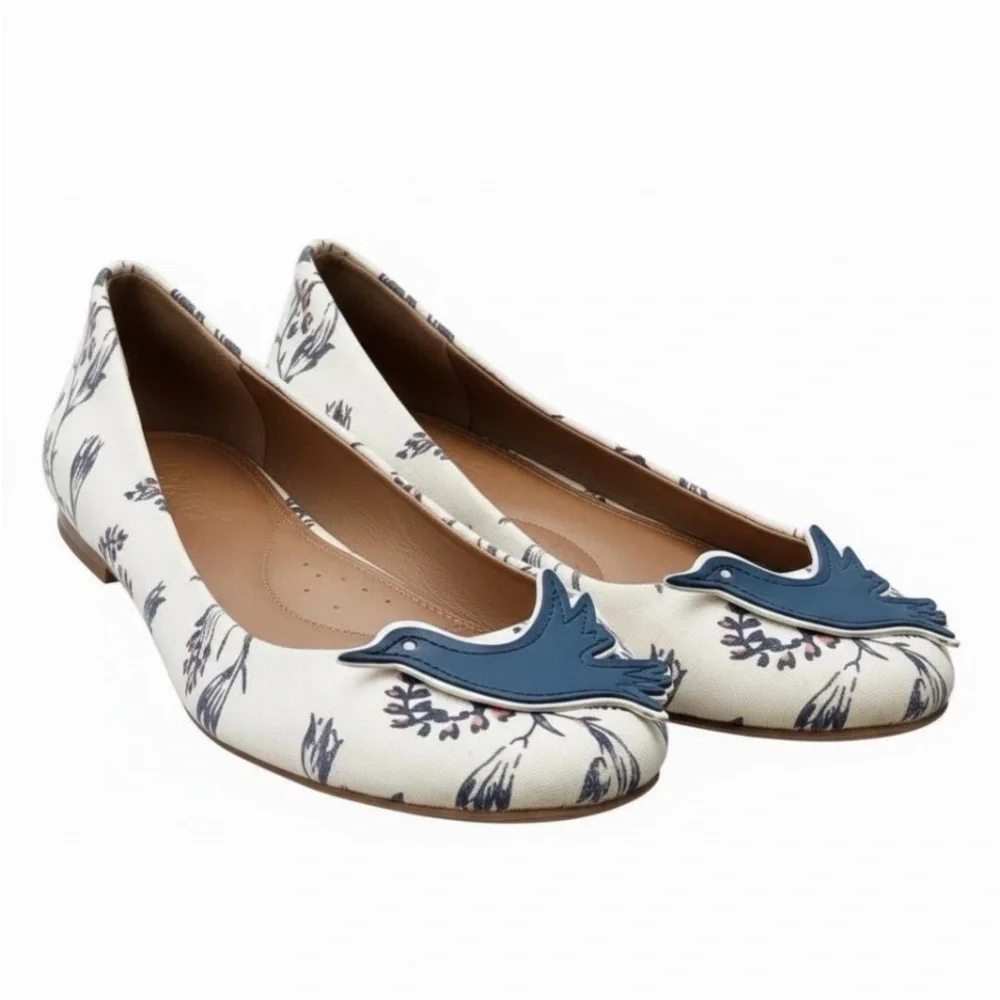 Tory Burch Flat Ballet Cream & Blue Women's Dove Shoes 6.5